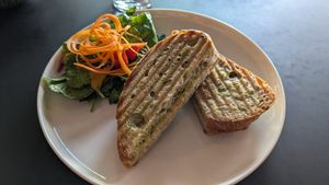 Grilled cheese sandwich with green pesto at Maloca Coffee & Food in Bodo