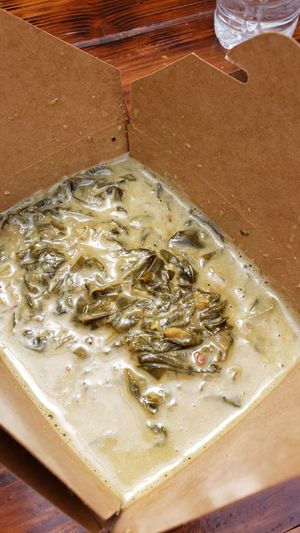 Laing made with fresh taro leaves & coconut milk at Chef Reina in Brisbane