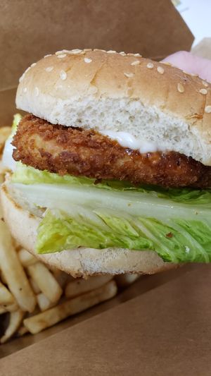 Vegan chicken sandwich, no tomato. So crispy!! at Chef Reina in Brisbane