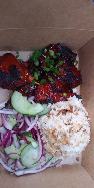 Filipino BBQ Skewers meal at Chef Reina in Brisbane