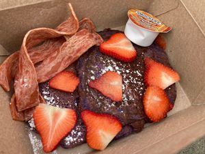 Ube pancakes and bacon #veganuary at Chef Reina in Brisbane