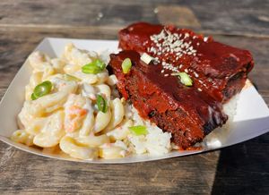 Macaroni salad and ribs at Chef Reina in Brisbane