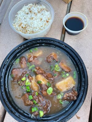 Chick'n adobo and rice at Chef Reina in Brisbane