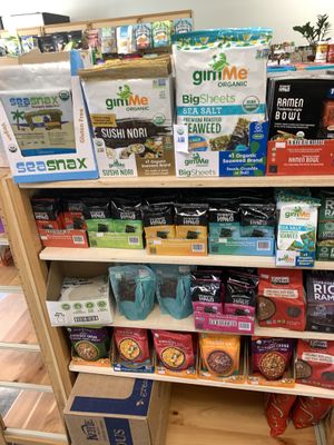 Sushi sheets, seaweed snacks and microwaveable meals at Urthly Vegan Market in Garden Grove