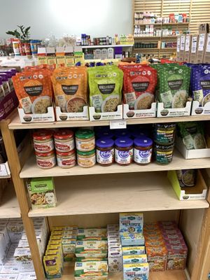 Microwaveable noodle meals and macaroni and cheese  at Urthly Vegan Market in Garden Grove