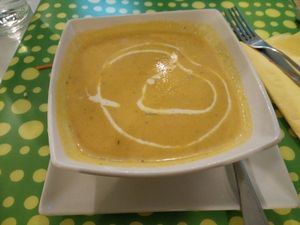 coconut soup at Loving Hut in Madrid