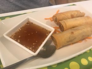 Spring rolls at Loving Hut in Madrid
