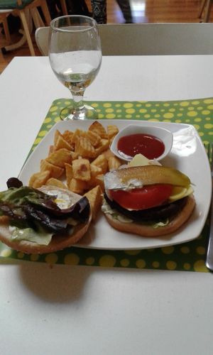 Burger at Loving Hut in Madrid