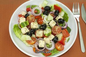 greek salad at Loving Hut in Madrid