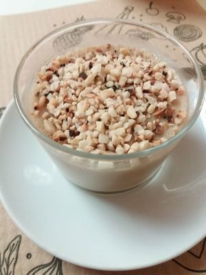 Vanilla flan at Loving Hut in Madrid