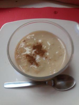 Rice pudding at Loving Hut in Madrid