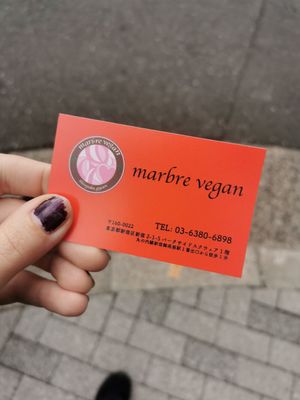 Business card at Marbre Vegan in Tokyo