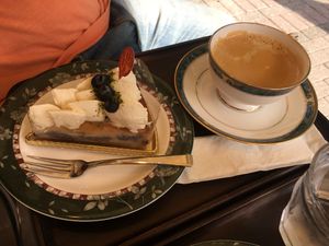 Blueberry Tart and Coffee at Marbre Vegan in Tokyo