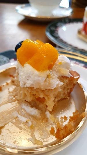 Last piece of the seasonal offer (mango-blueberry-tartlett) at Marbre Vegan in Tokyo