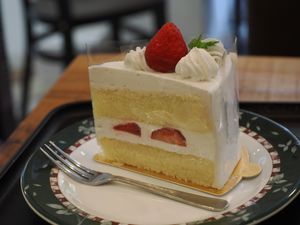 Famous strawberry cake  at Marbre Vegan in Tokyo