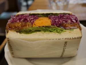 Karage sandwhich yummmm  at Marbre Vegan in Tokyo