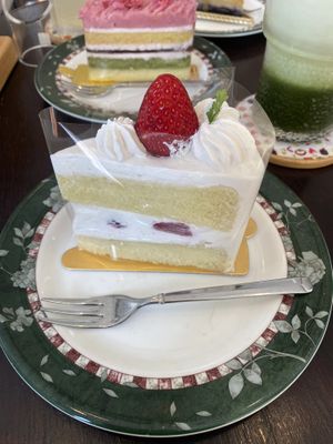 Strawberry cake (in the picture you can also see the sakura cake which is limited edition for spring)  at Marbre Vegan in Tokyo