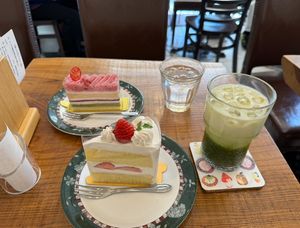 I got the strawberry shortcake and Sakura cake I believe!  at Marbre Vegan in Tokyo