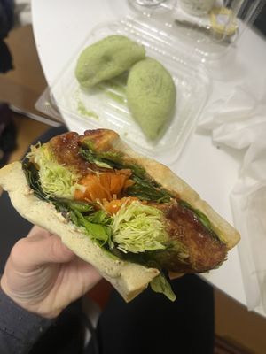 Amazing sandwich (mochi in the back is not from them)  at Marbre Vegan in Tokyo