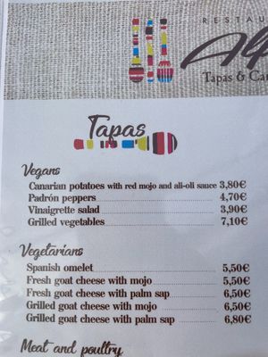 Vegan and Vegi Tapas at Alfonso in Tenerife