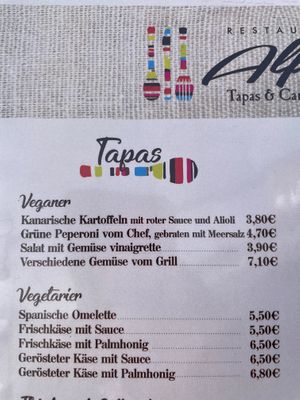 Vegan and Vegi Tapas (German) at Alfonso in Tenerife