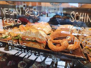 Vegan Red Pesto Sandwich and vegan Butterbreze at The Brother Mill in Munich