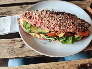 vegan hummus sandwich at The Brother Mill in Munich