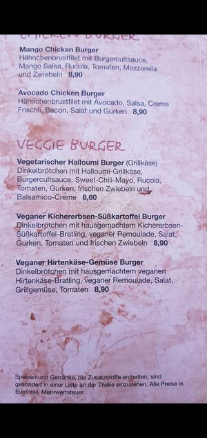 Menükarten Burgercult at Currycult in Muenster
