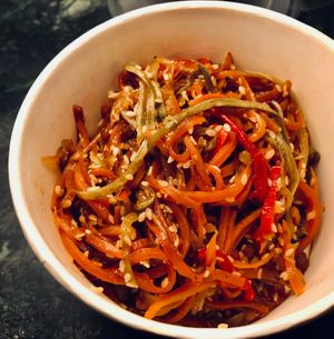 Noodles and vegetables at Paradise Food in Skopje