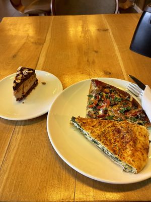 Mushroom Pizza, Snickers cake and something like „cheese“ lasagne.  at Paradise Food in Skopje