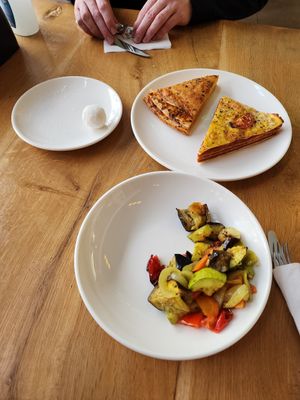 Lasagna, coconut balls and some veggies at Paradise Food in Skopje