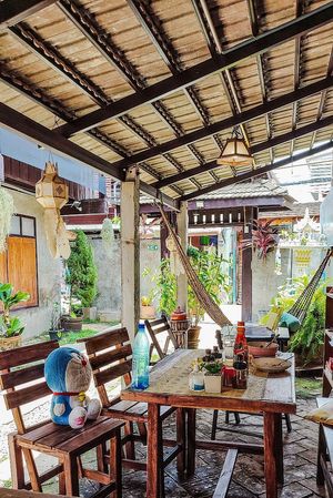 Outdoor dining area at Vegan Society in Chiang Mai