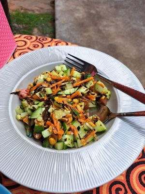 Green tea leaf salad at Vegan Society in Chiang Mai