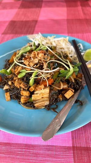 Ghost pepper, charcoal noodle challenge   at Vegan Society in Chiang Mai