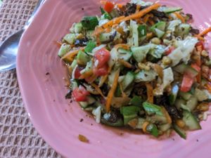tea-leaf salad at Vegan Society in Chiang Mai