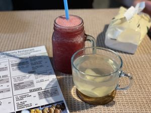 Watermelon smoothie and fresh ginger tea - Vegan Society, Chiang Mai  at Vegan Society in Chiang Mai