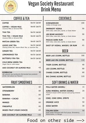 New Drink Menu - November 2024 at Vegan Society in Chiang Mai