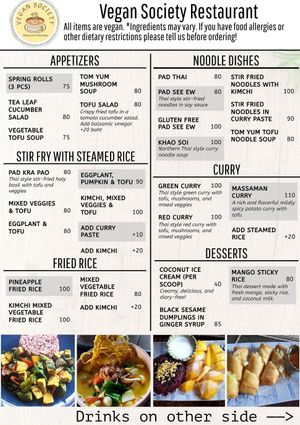 New Food Menu - November 2024 at Vegan Society in Chiang Mai