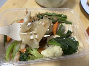 Pad see ew (broad/wide rice noodles) this one is very tasty 🤤   at Vegan Society in Chiang Mai