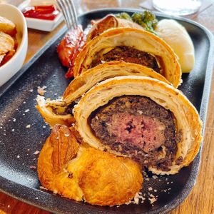 Impossible wellington (veg as mash is not vegan). There’s also vegan version for this. at Bread Street Kitchen in Central Singapore
