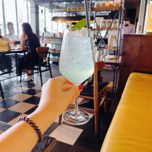 Gin based cocktail (generally gin is vegan) at Bread Street Kitchen in Central Singapore