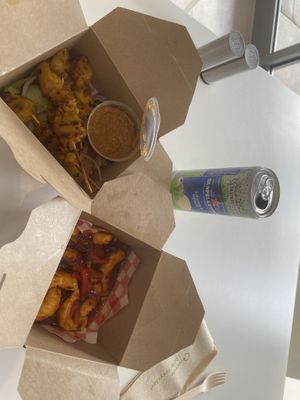 Portion of Banging “Prawns” & Portion of Satay Skewers   at Vegan Hub in North West London