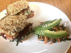 Queso sandwich with tempeh  at La Caravana  in Tepoztlan
