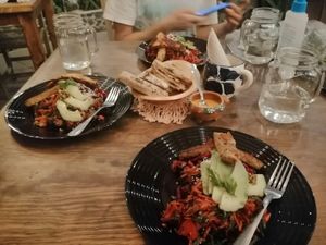 3 salads with tempeh at La Caravana  in Tepoztlan