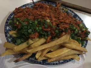 Gochujang jack fruit with fries at Patua in Lisbon