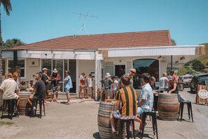 Outdoor seating at Zephyr Wainui in Gisborne