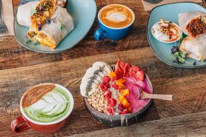 matcha latte, paradise smoothie bowl and burritos at Zephyr Wainui in Gisborne