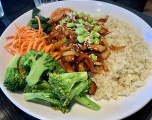 Pork bowl  at Variable Cafe in Los Angeles