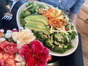 Pretty salad - kale pieces were too big to be considered bite-size   at Variable Cafe in Los Angeles