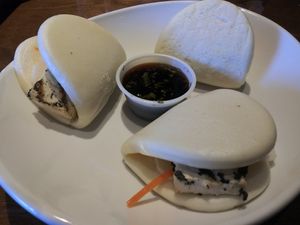 Tofu Bao-pickled veggies and tofu inside. They were OK at Breaking Waves Brewing in Silverdale